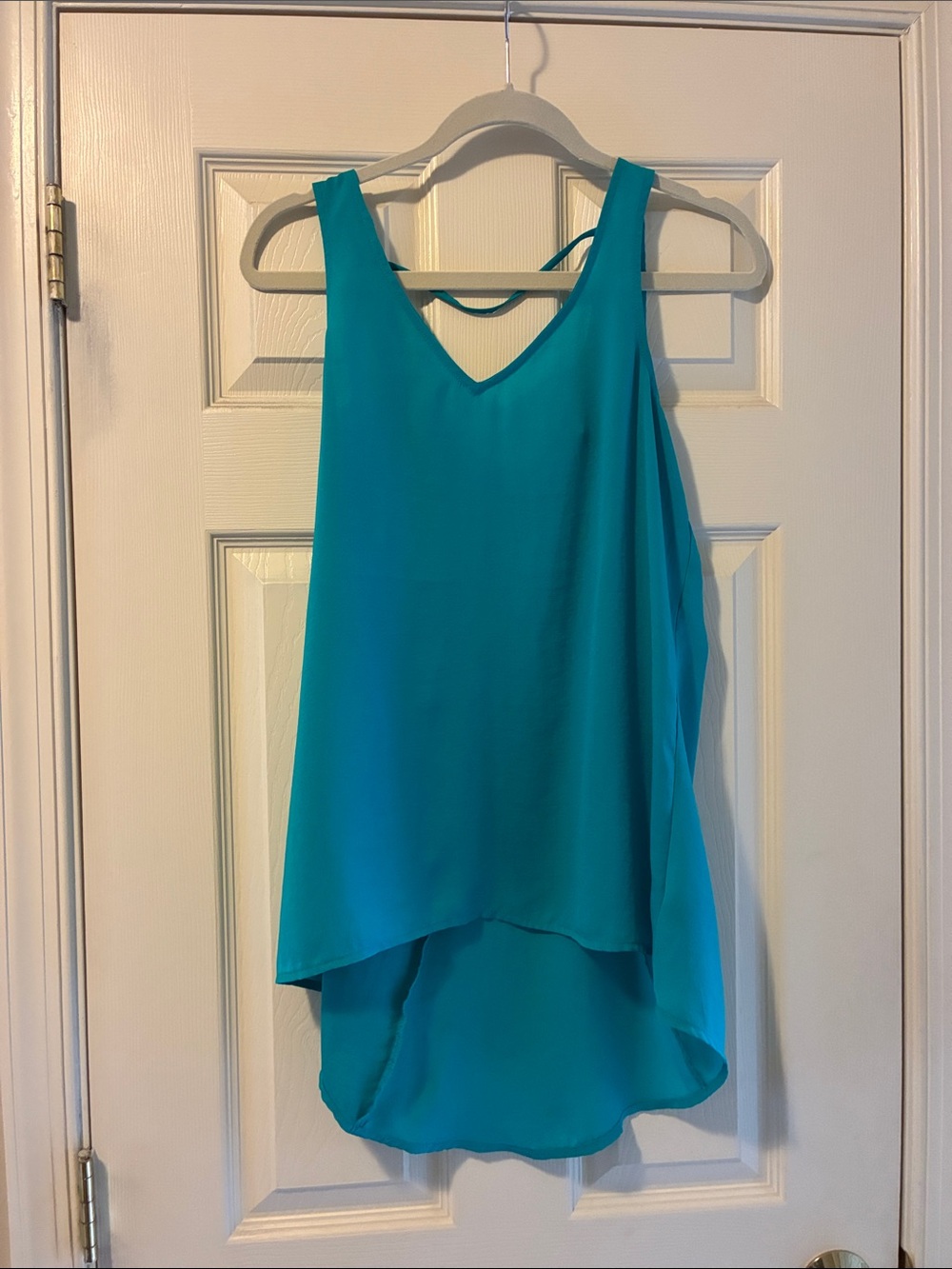 Express Teal V-Neck High-Low Sleeveless Tank